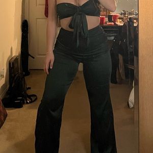 Emerald satin jumpsuit size Medium. Worn once for a New Years party 4 yrs ago!